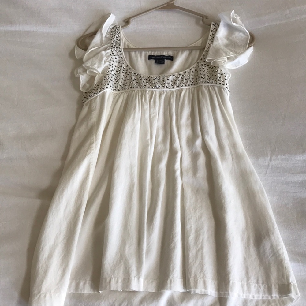 Beaded ruffle sleeve top